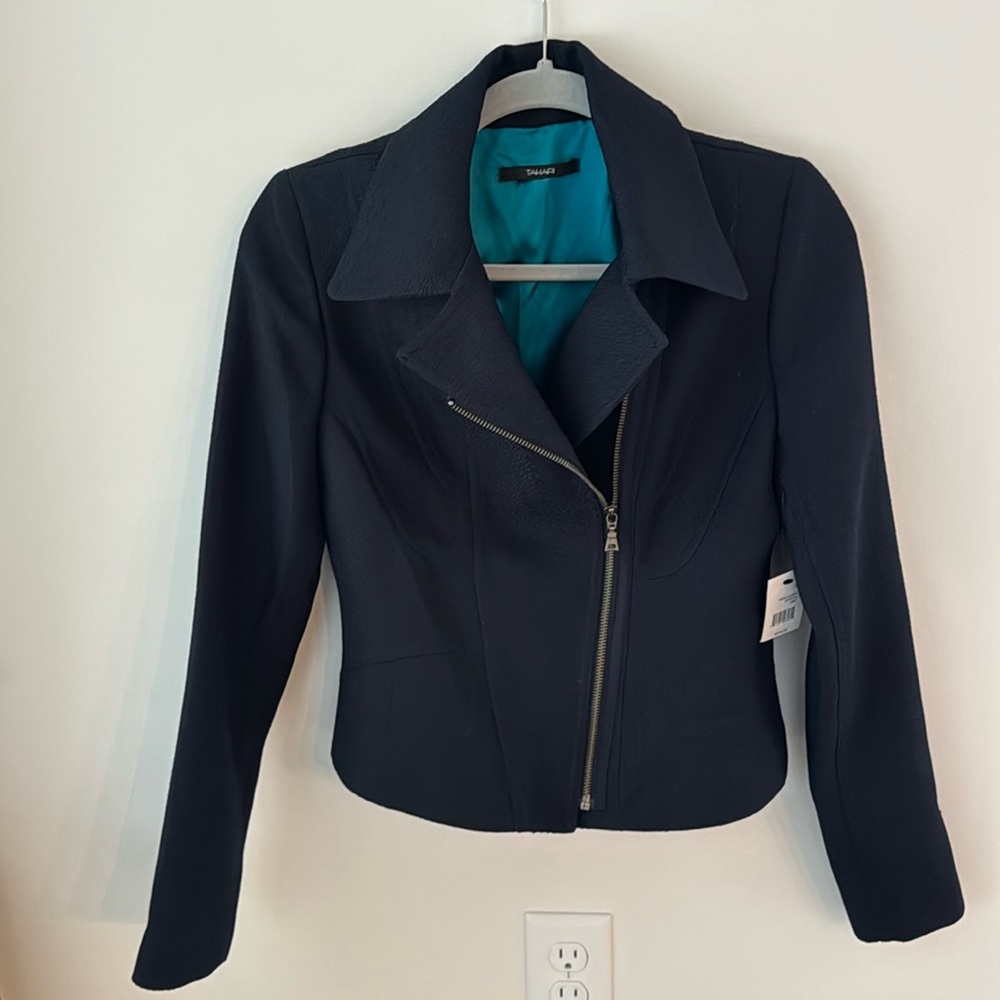 TAHARI NEW “REZZA” JACKET, Dark Navy w/ teal lining, NWT, Size 4